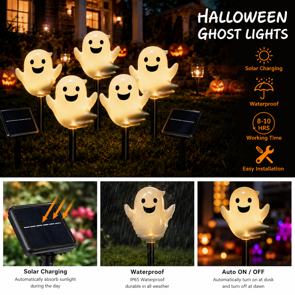 Solar Powered Ghost Garden Lights – Halloween Outdoor Pathway Decor