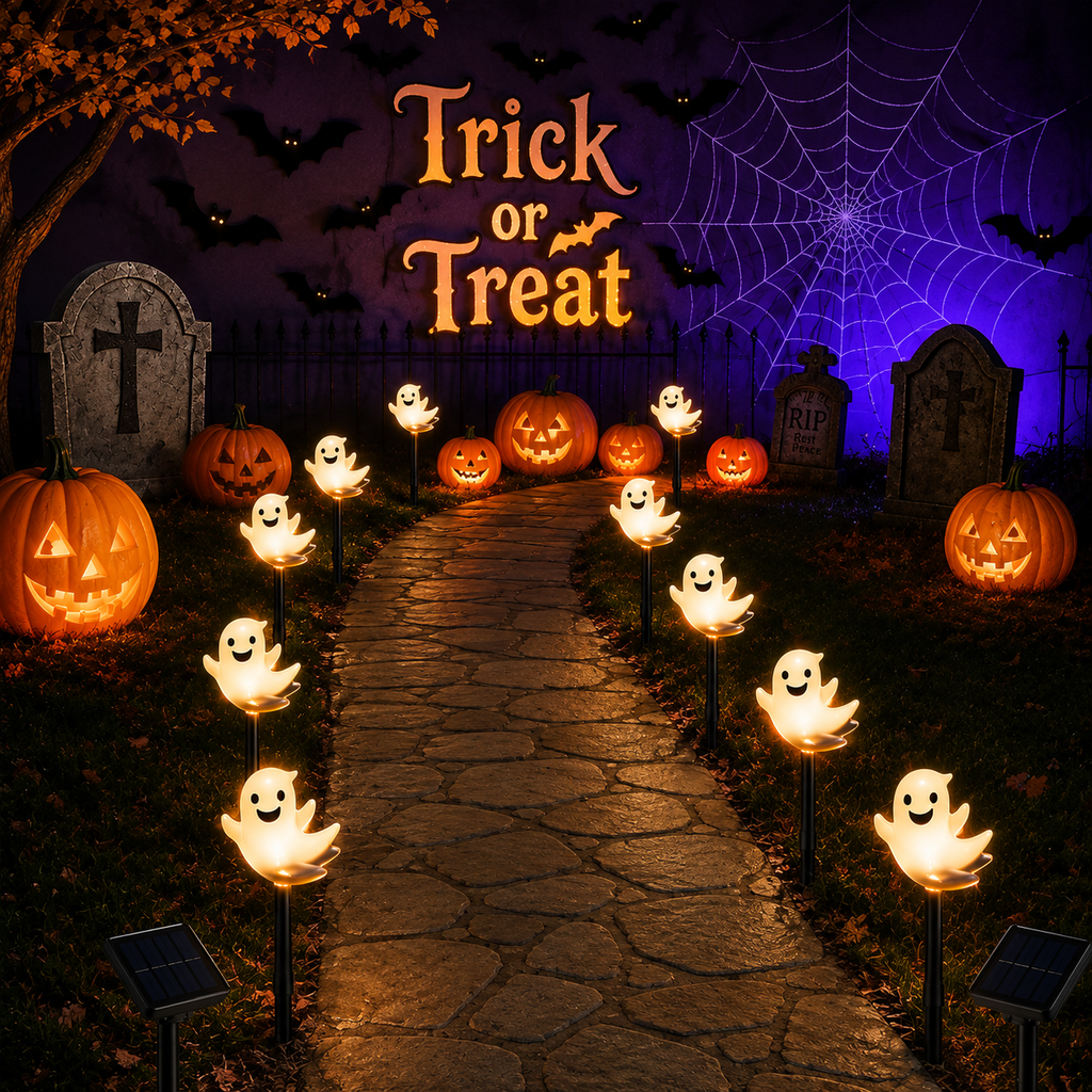 Solar Powered Ghost Garden Lights – Halloween Outdoor Pathway Decor